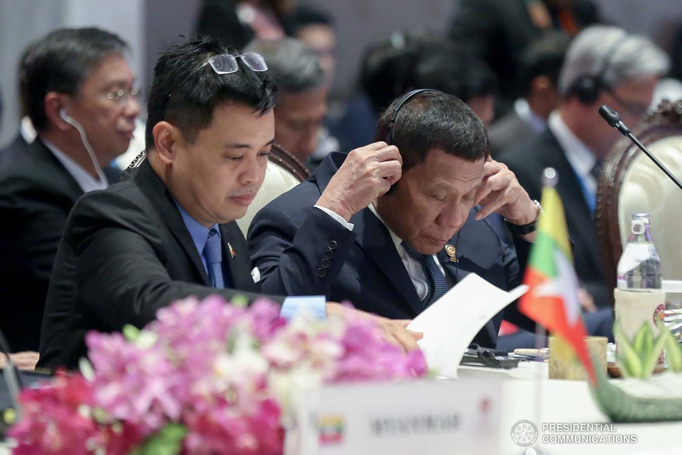 President Rodrigo Roa Duterte joins other leaders from the Association of Southeast Asian Nations (ASEAN) member countries and Prime Minister of Japan Shinzo Abe during the 22nd ASEAN-Japan Summit at the Impact Exhibition and Convention Center in Nonthaburi, Thailand on November 4, 2019. ALBERT ALCAIN/PRESIDENTIAL PHOTO