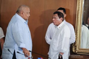 President Rodrigo Roa Duterte discusses matters with Executive Secretary Salvador Medialdea prior to the start of the 43rd Cabinet Meeting at the Malacañan Palace on November 6, 2019. ALFRED FRIAS/PRESIDENTIAL PHOTO