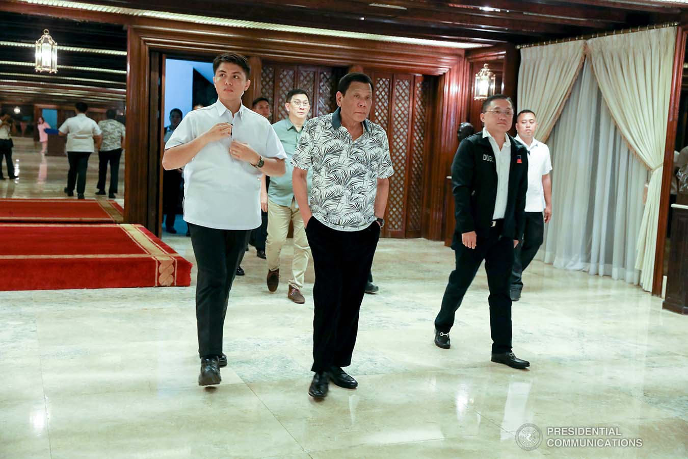 President Rodrigo Roa Duterte is accompanied by Senator Christopher "Bong" Go upon his arrival at the Malacañan Palace where he held a press conference on November 19, 2019. TOTO LOZANO/PRESIDENTIAL PHOTO