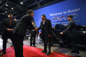 President Rodrigo Roa Duterte receives a warm welcome upon his arrival at a hotel in Busan, Republic of Korea on November 25, 2019. ROBINSON NIÑAL JR./PRESIDENTIAL PHOTO