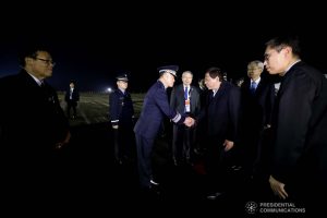 President Rodrigo Roa Duterte receives a warm welcome from the members of the reception party upon his arrival at the Gimhae Air Base in Busan, Republic of Korea on November 25, 2019. KARL NORMAN ALONZO/PRESIDENTIAL PHOTO