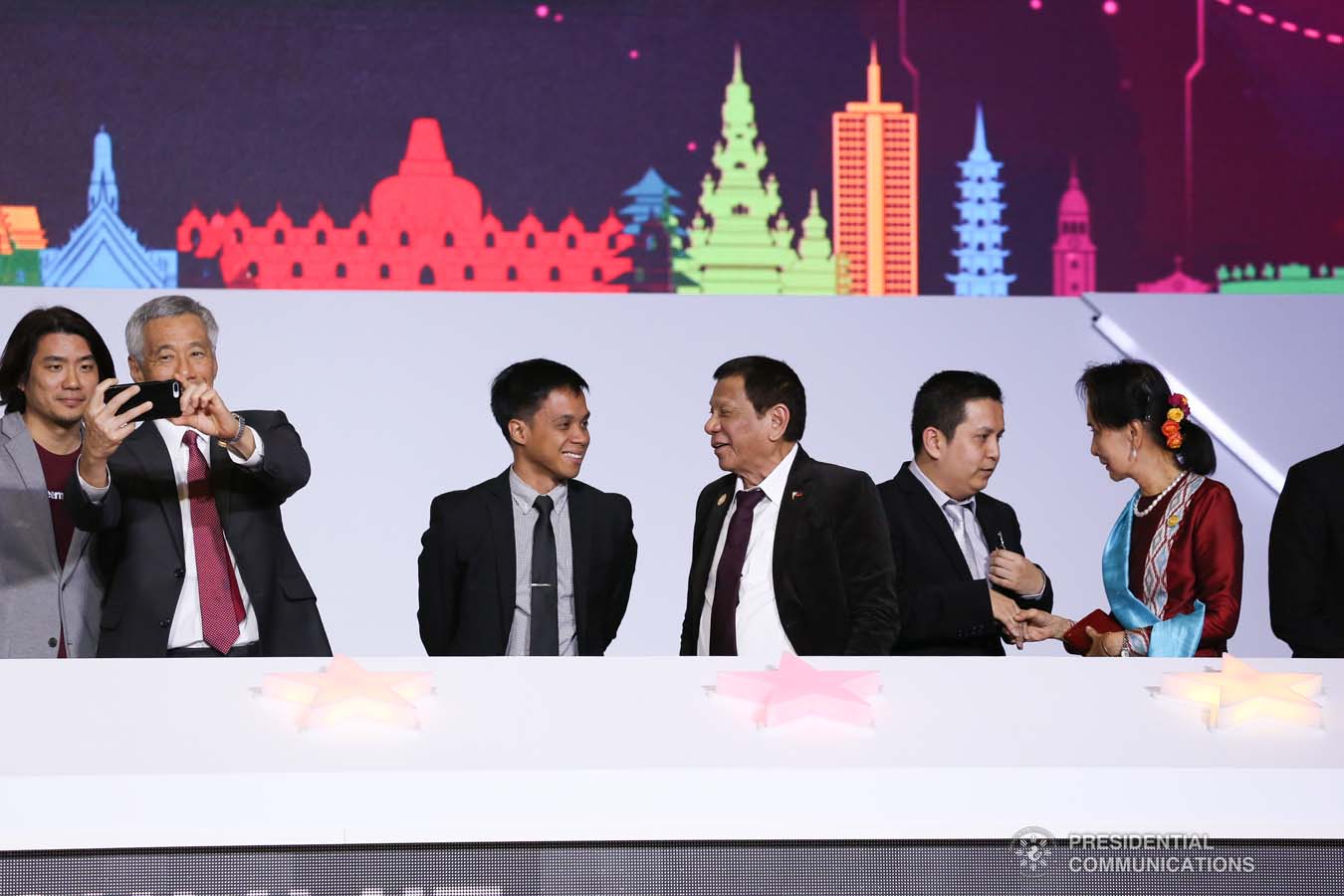 President Rodrigo Roa Duterte shares a light moment with Philippine Startup CEO Ralph Regalado as they join other leaders from the Association of Southeast Asian Nations (ASEAN) and Republic of Korea (ROK) President Moon Jae-in during the ASEAN-ROK Start-up Summit at the Busan Exhibition and Convention Center on November 26, 2019. KARL NORMAN ALONZO/PRESIDENTIAL PHOTO