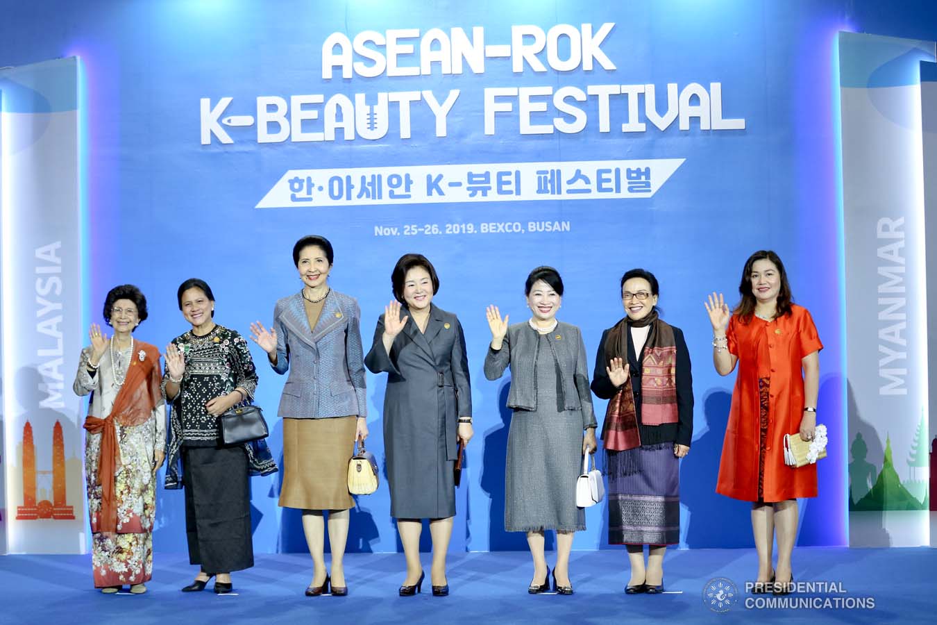 President Rodrigo Roa Duterte's partner Cielito Avanceña joins the spouses of the leaders from the Association of Southeast Asian Nations (ASEAN) member countries and Republic of Korea (ROK) President Moon Jae-in as they pose for posterity during the ASEAN-ROK K-Beauty Festival at the Busan Exhibition and Convention Center on November 26, 2019. RICHARD MADELO/PRESIDENTIAL PHOTO