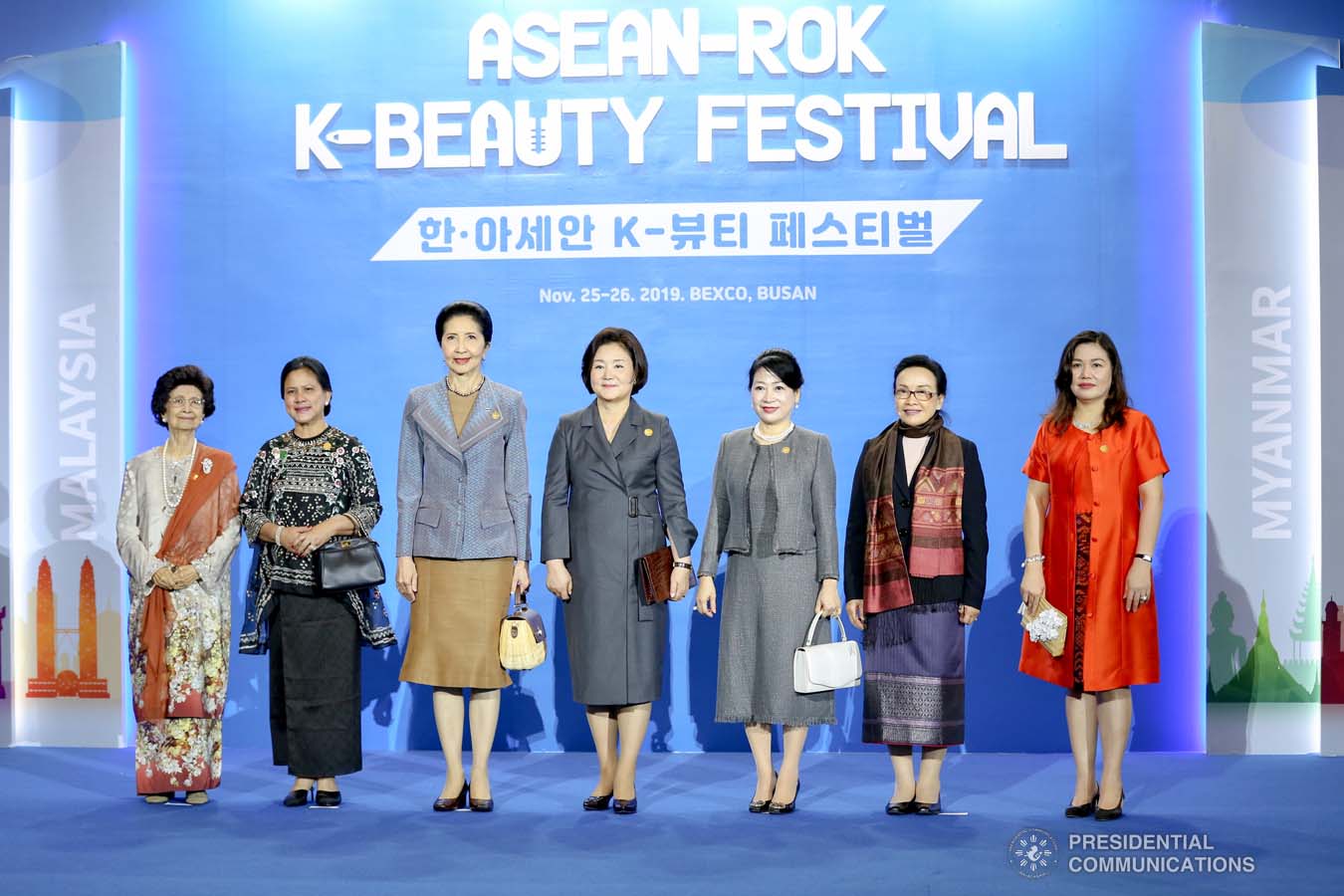 President Rodrigo Roa Duterte's partner Cielito Avanceña joins the spouses of the leaders from the Association of Southeast Asian Nations (ASEAN) member countries and Republic of Korea (ROK) President Moon Jae-in as they pose for posterity during the ASEAN-ROK K-Beauty Festival at the Busan Exhibition and Convention Center on November 26, 2019. RICHARD MADELO/PRESIDENTIAL PHOTO