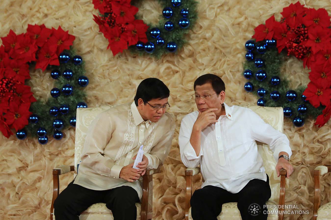 President Rodrigo Roa Duterte chats with Social Welfare and Development Secretary Rolando Bautista on the sidelines of the 2018 Presidential Award for Child-Friendly Municipalities and Cities (PACFMC) awarding ceremony at the Malacañan Palace on November 28, 2019. VALERIE ESCALERA/PRESIDENTIAL PHOTO