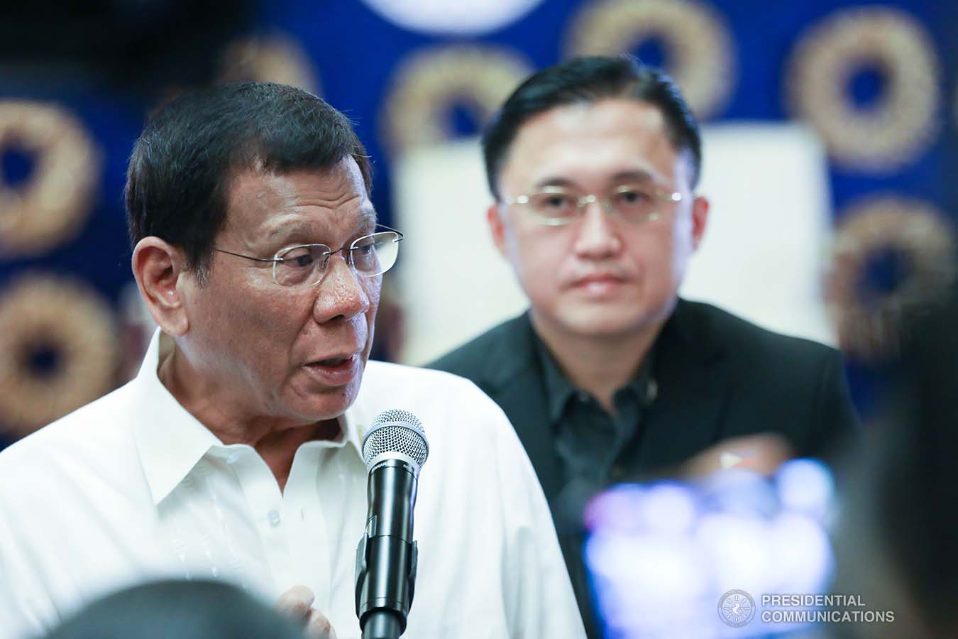 President Rodrigo Roa Duterte answers queries from the members of the media after leading the awarding ceremony for the 2019 Model Overseas Filipino Worker (OFW) Family of the Year Award (MOFYA) at the Malacañan Palace on November 28, 2019. ACE MORANDANTE/PRESIDENTIAL PHOTO