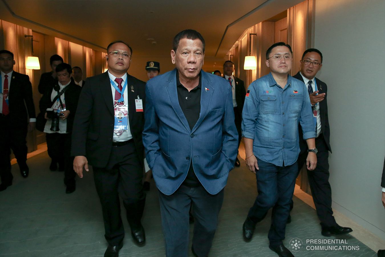 President Rodrigo Roa Duterte arrives at a hotel in Bangkok, Thailand on November 1, 2019. With the President is Senator Christopher "Bong" Go. ALBERT ALCAIN/PRESIDENTIAL PHOTO