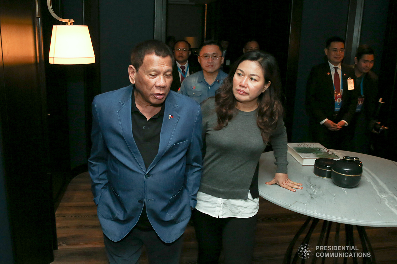President Rodrigo Roa Duterte is accompanied by his partner Cielito Avanceña upon his arrival at a hotel in Bangkok, Thailand on November 1, 2019. ALBERT ALCAIN/PRESIDENTIAL PHOTO