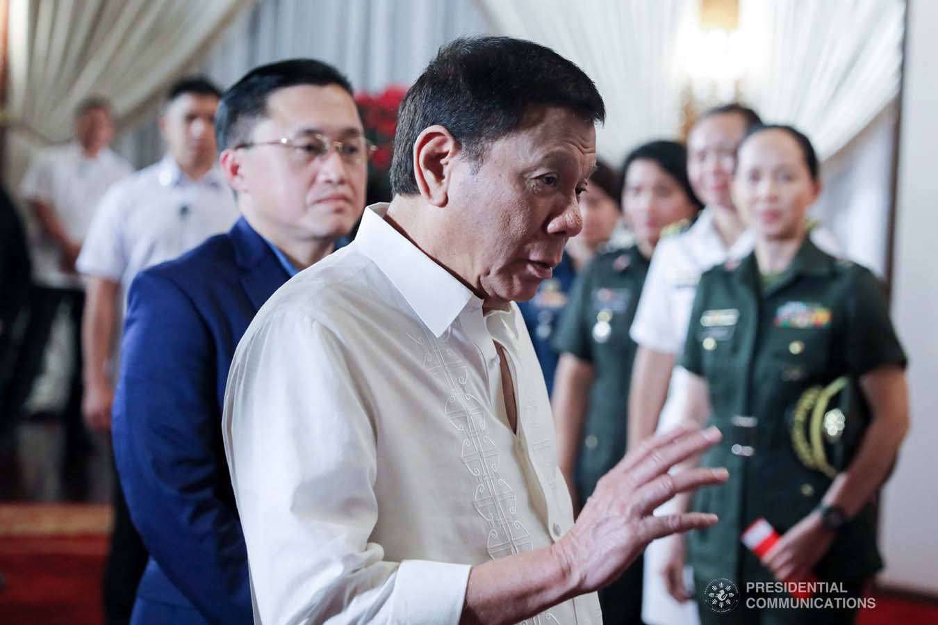 President Rodrigo Roa Duterte gives a message to the candidates for military observer in various United Nations (UN) Peacekeeping Missions during their meeting at the Malacañan Palace on November 29, 2019. ALFRED FRIAS/PRESIDENTIAL PHOTO