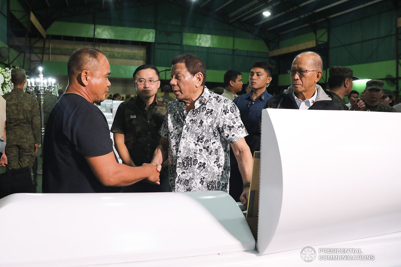 President Rodrigo Roa Duterte condoles with the kin of one of the slain soldiers he visited at Camp General Vicente Lukban in Catbalogan City in Samar on November 15, 2019. ALBERT ALCAIN/PRESIDENTIAL PHOTO