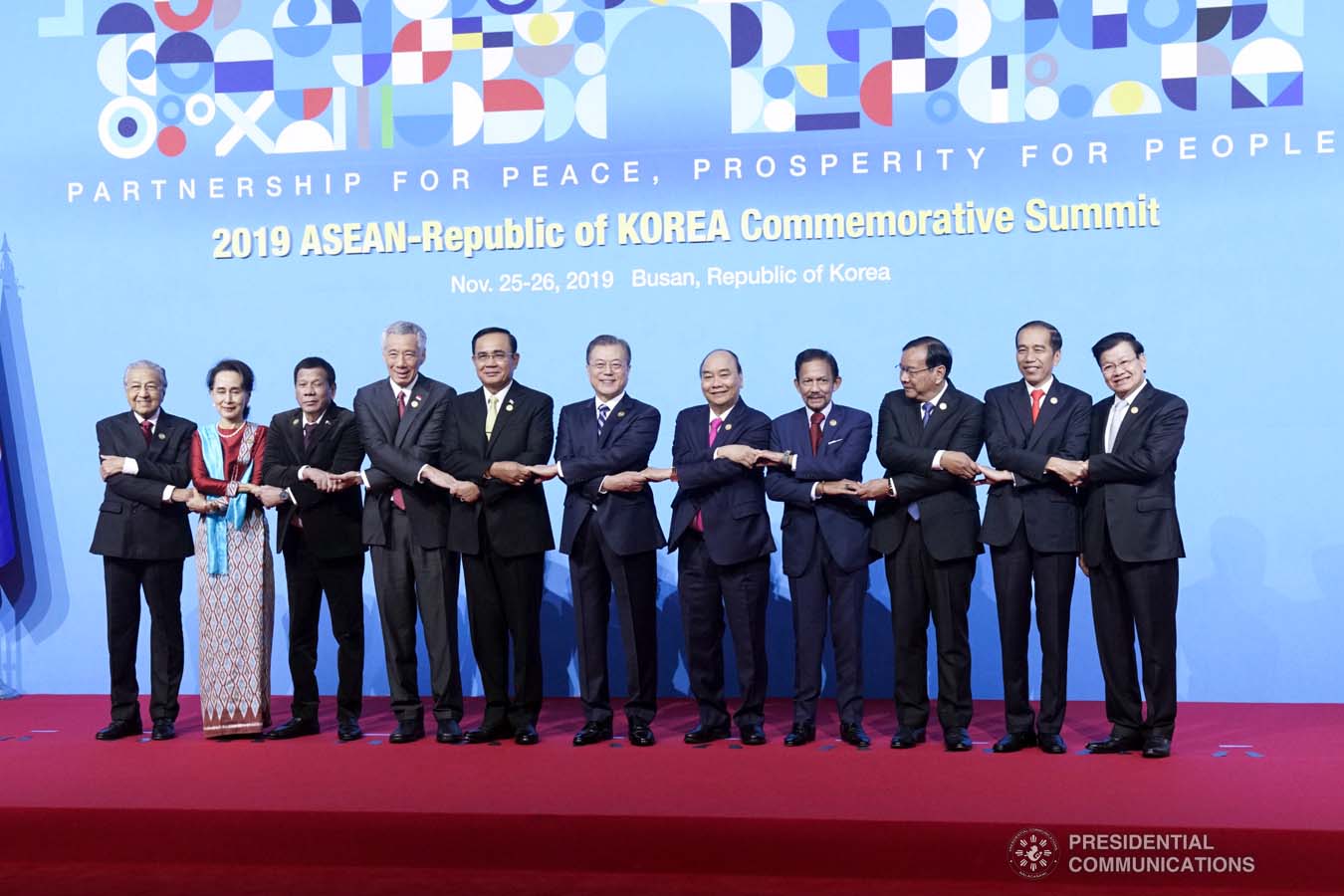 President Rodrigo Roa Duterte joins other leaders from the Association of Southeast Asian Nations (ASEAN) and Republic of Korea President Moon Jae-in as they pose for a family photo prior to the start of the ASEAN-Republic of Korea Commemorative Summit at the Busan Exhibition and Convention Center on November 26, 2019. ARMAN BAYLON/PRESIDENTIAL PHOTO