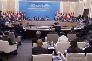 President Rodrigo Roa Duterte joins other leaders from the Association of Southeast Asian Nations (ASEAN) and Republic of Korea President Moon Jae-in during the plenary session of the ASEAN-Republic of Korea Commemorative Summit at the Busan Exhibition and Convention Center on November 26, 2019. ARMAN BAYLON/PRESIDENTIAL PHOTO