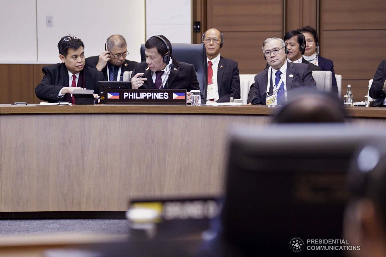 President Rodrigo Roa Duterte joins other leaders from the Association of Southeast Asian Nations (ASEAN) and Republic of Korea President Moon Jae-in during the plenary session of the ASEAN-Republic of Korea Commemorative Summit at the Busan Exhibition and Convention Center on November 26, 2019. ARMAN BAYLON/PRESIDENTIAL PHOTO