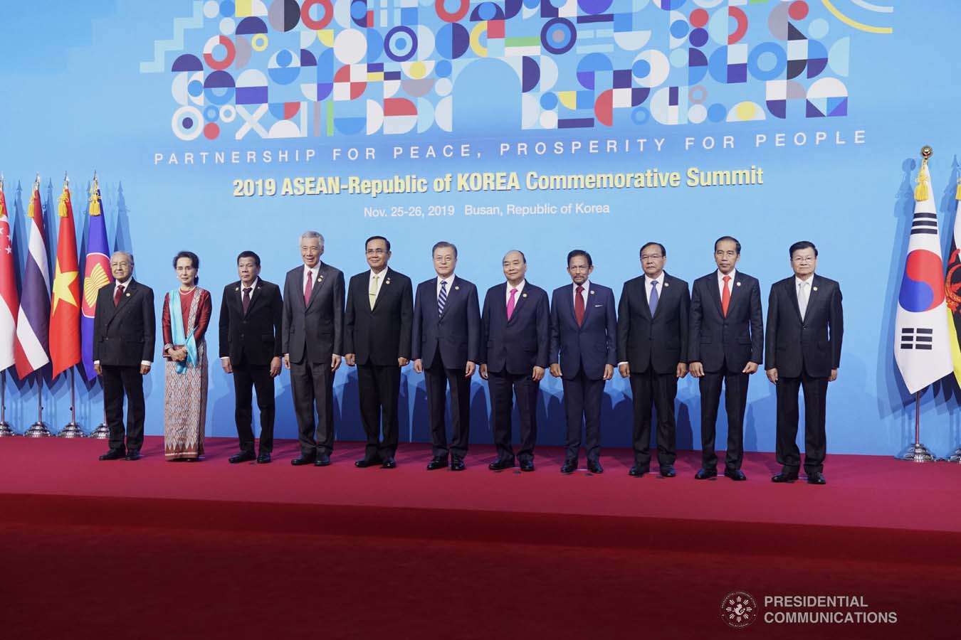 President Rodrigo Roa Duterte joins other leaders from the Association of Southeast Asian Nations (ASEAN) and Republic of Korea President Moon Jae-in as they pose for posterity prior to the start of the ASEAN-Republic of Korea Commemorative Summit at the Busan Exhibition and Convention Center on November 26, 2019. ARMAN BAYLON/PRESIDENTIAL PHOTO