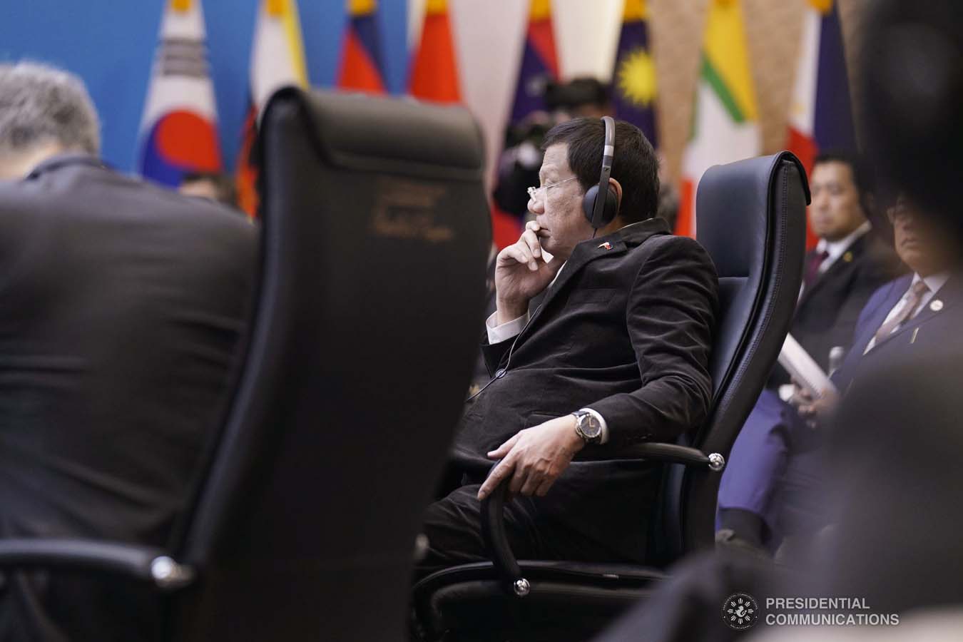 President Rodrigo Roa Duterte joins other leaders from the Association of Southeast Asian Nations (ASEAN) and Republic of Korea President Moon Jae-in during the plenary session of the ASEAN-Republic of Korea Commemorative Summit at the Busan Exhibition and Convention Center on November 26, 2019. ARMAN BAYLON/PRESIDENTIAL PHOTO