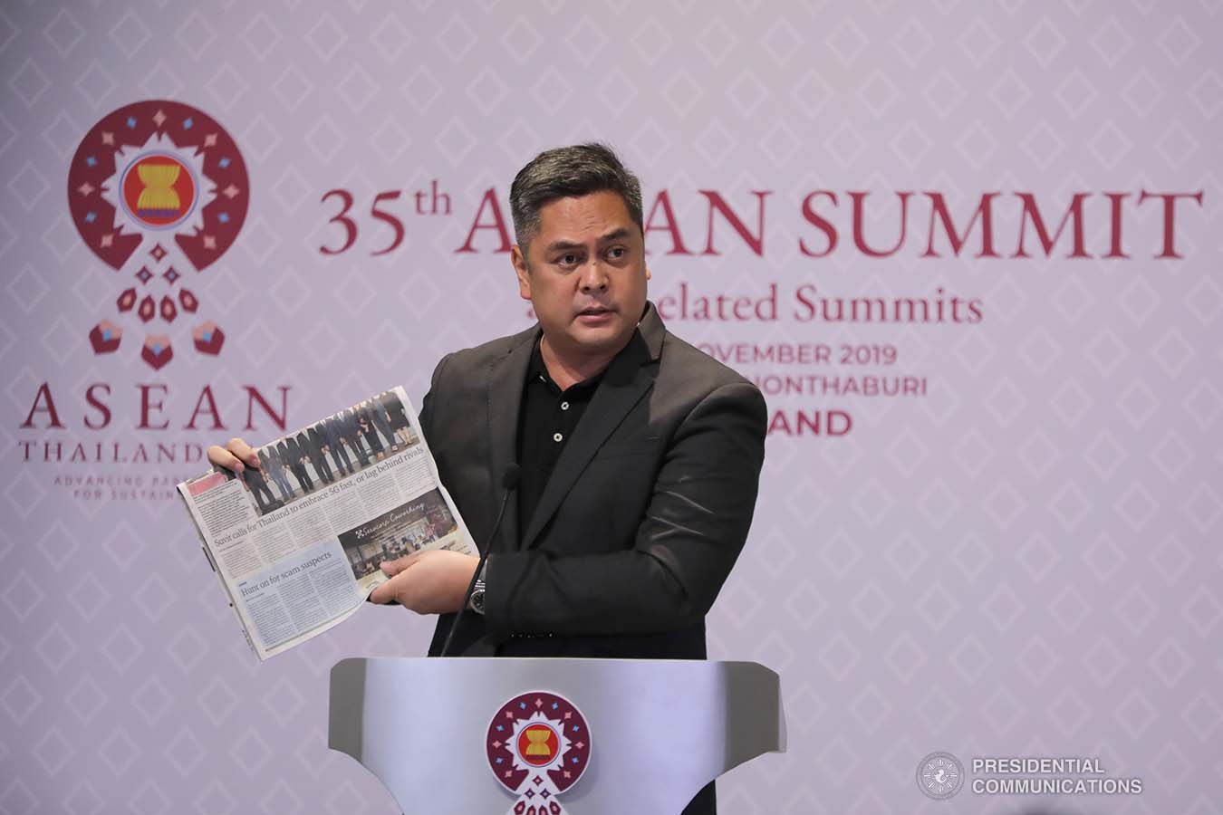 Presidential Communications Operations Office Secretary Martin Andanar holds a press conference for the Malacañang Press Corps (MPC) at the Impact Challenger in Nonthaburi, Thailand on November 1, 2019. AVITO DALAN/PRESIDENTIAL PHOTO
