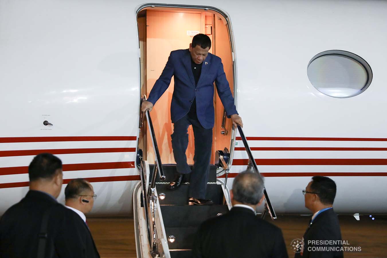 President Rodrigo Roa Duterte disembarks from a plane upon his arrival at the Royal Thai Air Force Base in Bangkok, Thailand on November 1, 2019. TOTO LOZANO/PRESIDENTIAL PHOTO