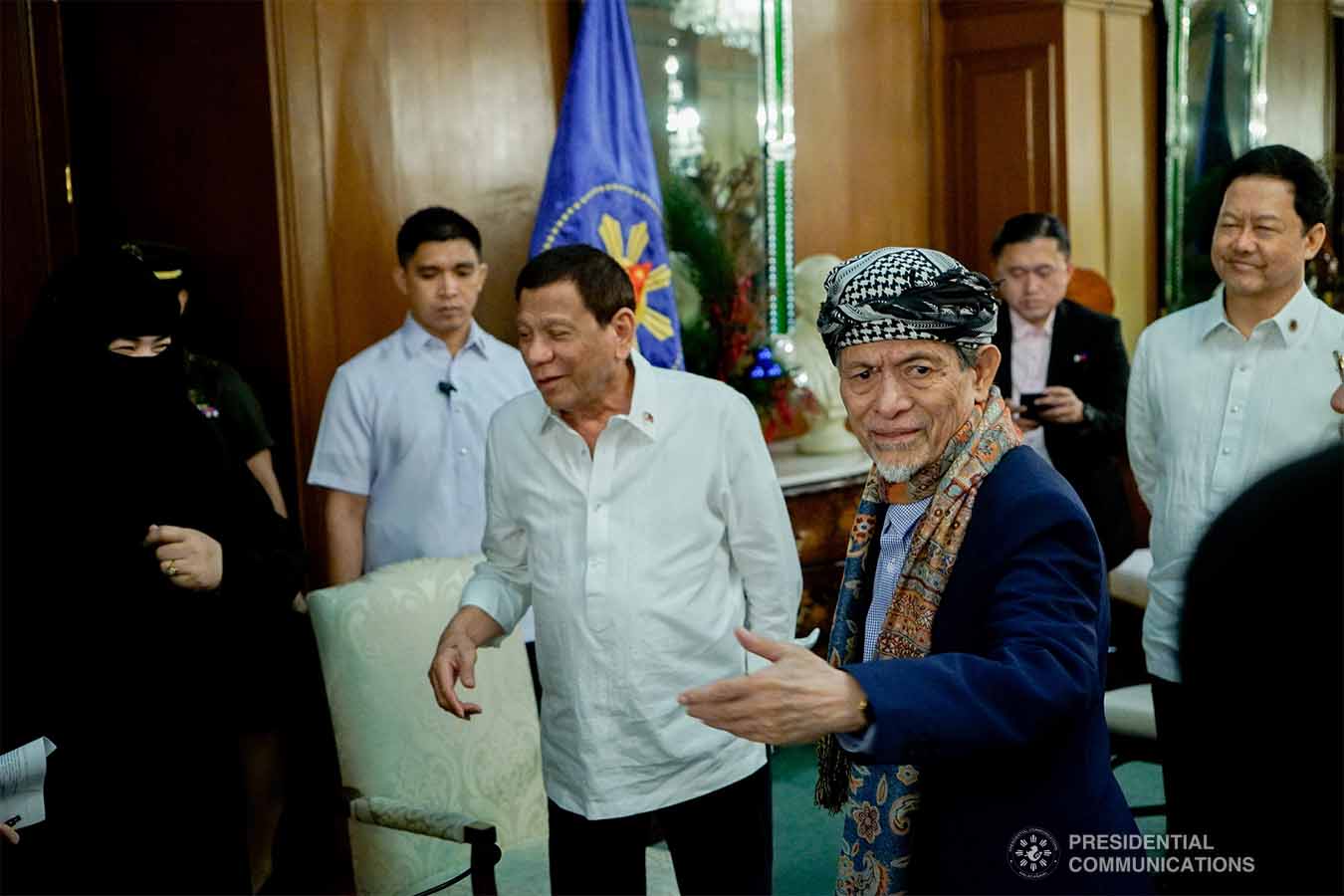 President Rodrigo Roa Duterte meets with Moro National Liberation Front Founding Chairman Nur Misuari at the Malacañan Palace on November 11, 2019. KING RODRIGUEZ/PRESIDENTIAL PHOTO