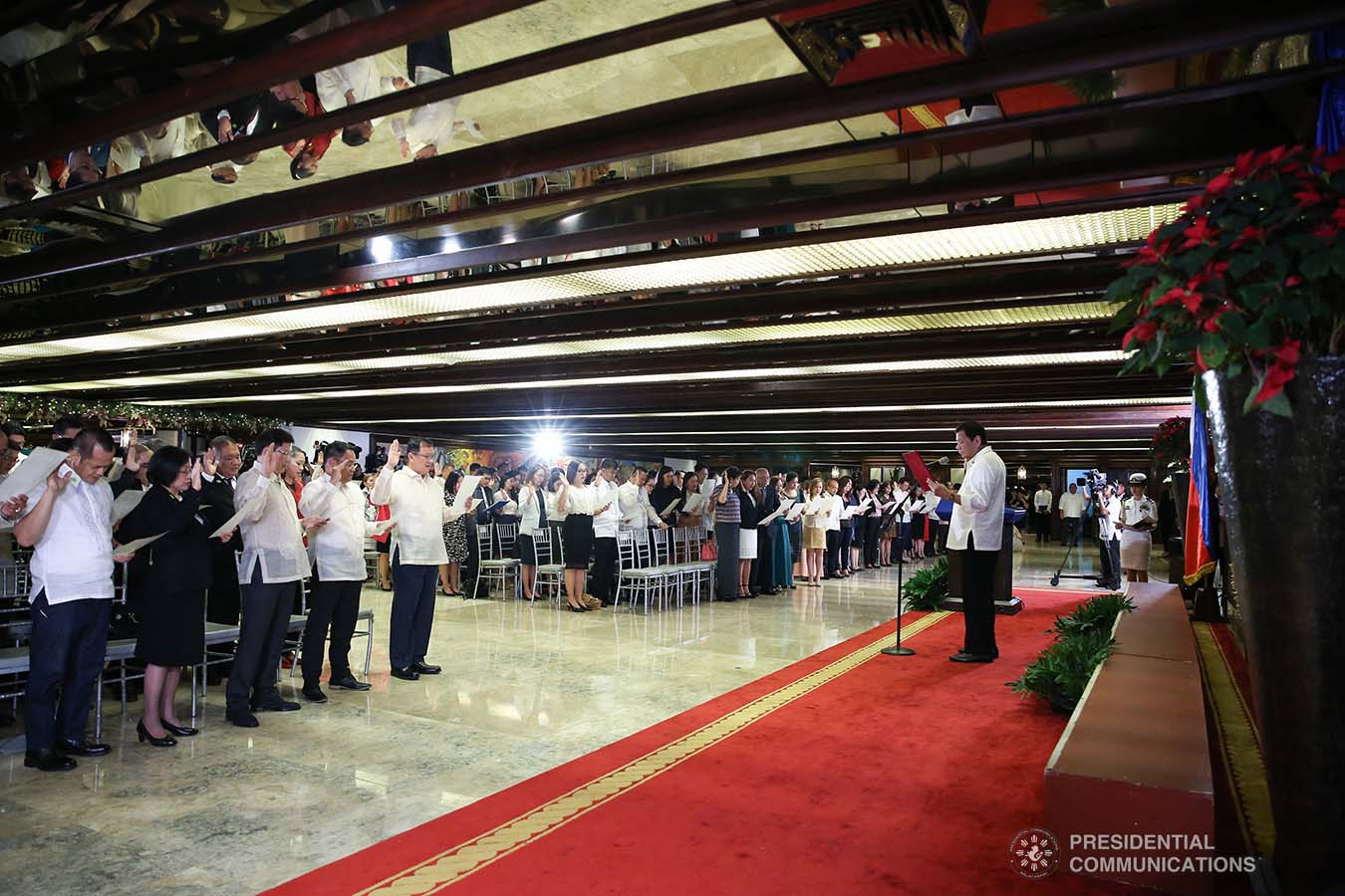 President Rodrigo Roa Duterte swears into office the newly-appointed government officials during a ceremony at the Malacañan Palace on December 3, 2019. ALBERT ALCAIN/PRESIDENTIAL PHOTO