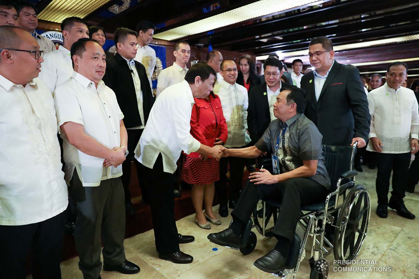 President Rodrigo Roa Duterte greets one of the newly-appointed government officials during their oath-taking ceremony at the Malacañan Palace on December 3, 2019. TOTO LOZANO/PRESIDENTIAL PHOTO