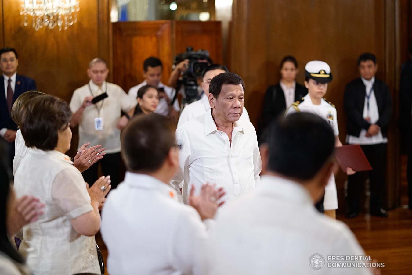 President Rodrigo Roa Duterte arrives at the Malacañan Palace for the oath-taking ceremony of the newly-elected officers of the League of Municipalities of the Philippines on December 3, 2019. KING RODRIGUEZ/PRESIDENTIAL PHOTO