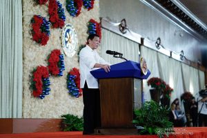 President Rodrigo Roa Duterte delivers his speech during the ceremonial signing of the Postponement of the 2020 Barangay and Sangguniang Kabataan Elections Act and the Malasakit Center Act at the Malacañan Palace on December 3, 2019. KING RODRIGUEZ/PRESIDENTIAL PHOTO