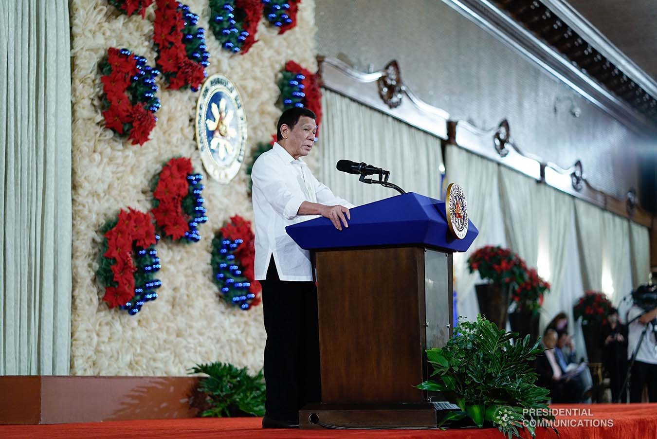 President Rodrigo Roa Duterte delivers his speech during the ceremonial signing of the Postponement of the 2020 Barangay and Sangguniang Kabataan Elections Act and the Malasakit Center Act at the Malacañan Palace on December 3, 2019. KING RODRIGUEZ/PRESIDENTIAL PHOTO