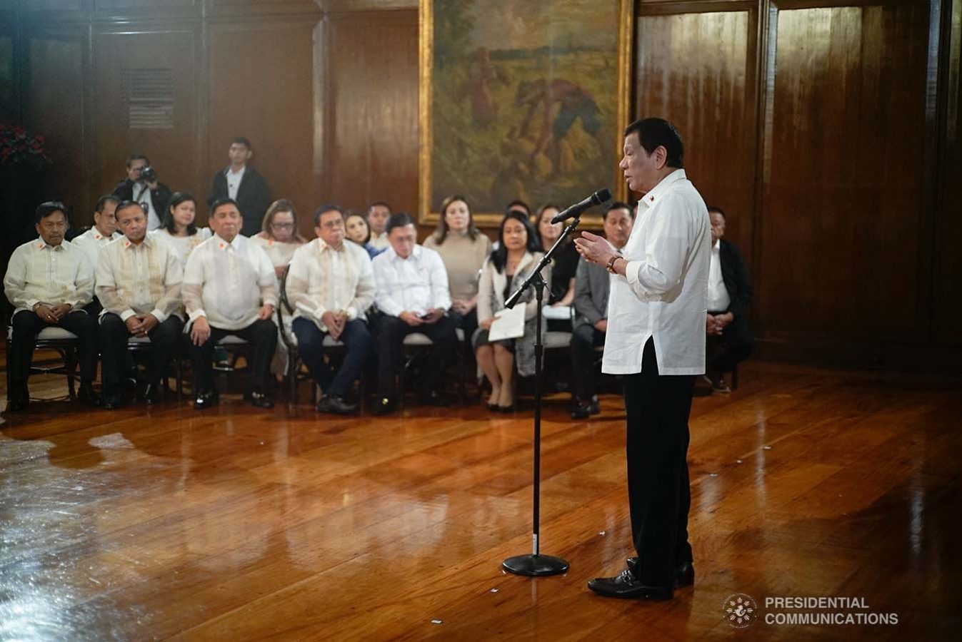 President Rodrigo Roa Duterte delivers his speech during the oath-taking ceremony of the newly elected officers of the League of Municipalities of the Philippines at the Malacañan Palace on December 3, 2019. KING RODRIGUEZ/PRESIDENTIAL PHOTO