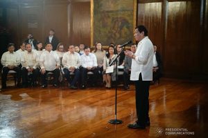 President Rodrigo Roa Duterte delivers his speech during the oath-taking ceremony of the newly elected officers of the League of Municipalities of the Philippines at the Malacañan Palace on December 3, 2019. KING RODRIGUEZ/PRESIDENTIAL PHOTO