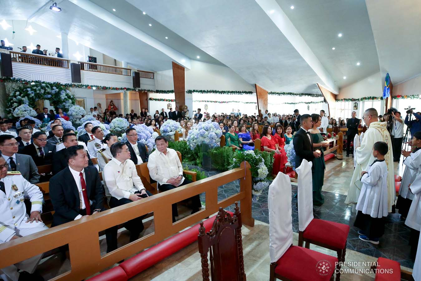President Rodrigo Roa Duterte attends the wedding of Makkaria and First Lieutenant James Estoesta at the St. Ignatius Chapel in Fort Gen. Gregorio H. del Pilar, Baguio City on December 8, 2019. RICHARD MADELO/PRESIDENTIAL PHOTO