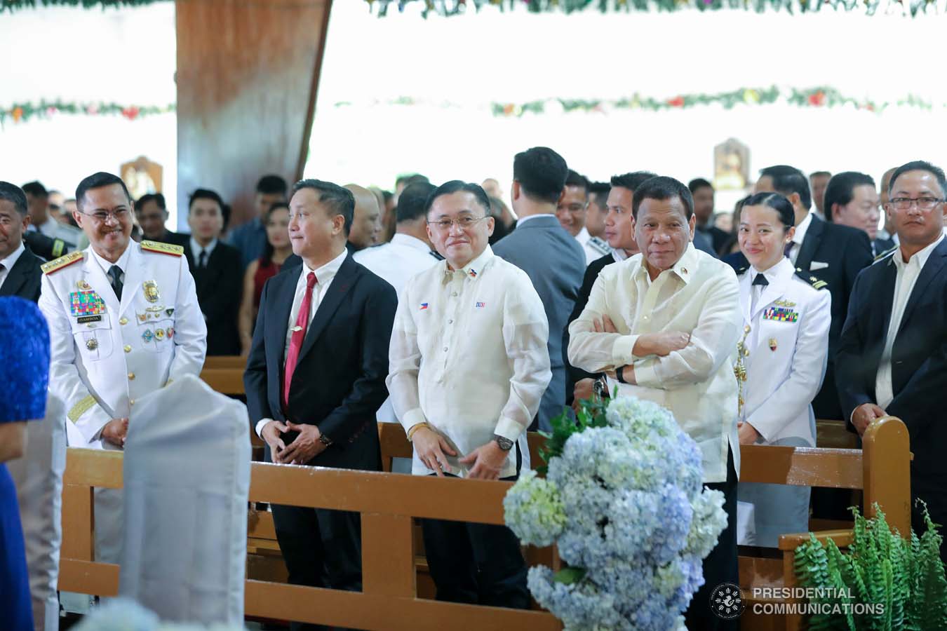 President Rodrigo Roa Duterte witnesses the wedding of Makkaria and First Lieutenant James Estoesta at the St. Ignatius Chapel in Fort Gen. Gregorio H. del Pilar, Baguio City on December 8, 2019. VALERIE ESCALERA/PRESIDENTIAL PHOTO