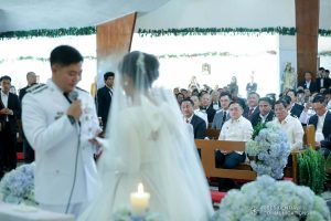 President Rodrigo Roa Duterte witnesses the wedding of Makkaria and First Lieutenant James Estoesta at the St. Ignatius Chapel in Fort Gen. Gregorio H. del Pilar, Baguio City on December 8, 2019. VALERIE ESCALERA/PRESIDENTIAL PHOTO