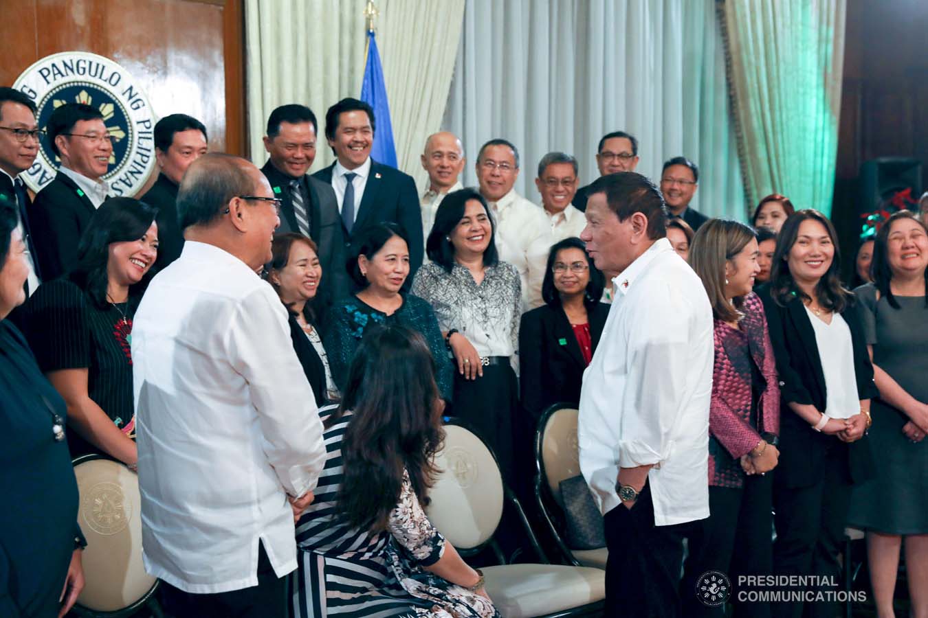 President Rodrigo Roa Duterte discusses matters with the Labor Attachés from the Department of Labor and Employment during their meeting at the Malacañan Palace on December 9, 2019. KARL NORMAN ALONZO/PRESIDENTIAL PHOTO