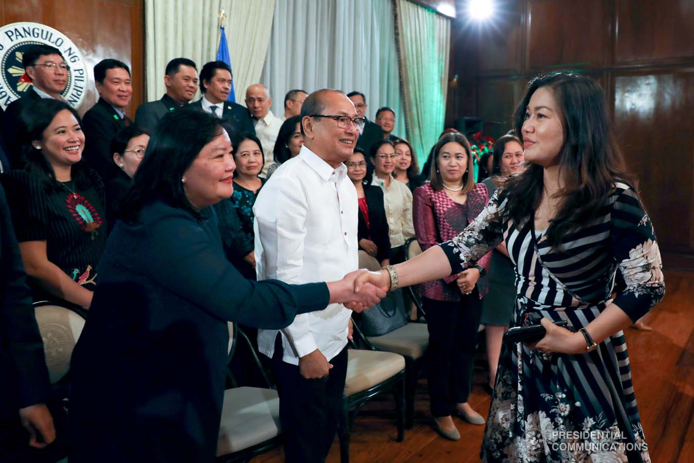 President Rodrigo Roa Duterte's partner Cielito Avanceña greets the Labor Attachés from the Department of Labor and Employment during their meeting at the Malacañan Palace on December 9, 2019. KARL NORMAN ALONZO/PRESIDENTIAL PHOTO