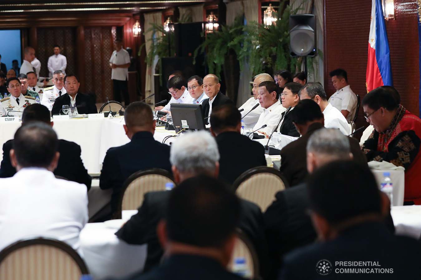 President Rodrigo Roa Duterte presides over the joint Armed Forces of the Philippines-Philippine National Police (AFP-PNP) Command Conference at the Malacañan Palace on December 9, 2019. ROBINSON NIÑAL JR./PRESIDENTIAL PHOTO
