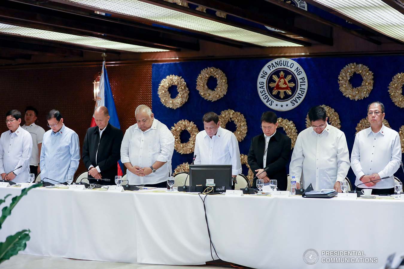 President Rodrigo Roa Duterte bows his head in prayer prior to the start of the joint Armed Forces of the Philippines-Philippine National Police (AFP-PNP) Command Conference at the Malacañan Palace on December 9, 2019. KARL NORMAN ALONZO/PRESIDENTIAL 