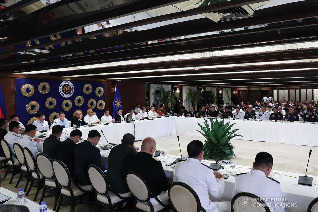 President Rodrigo Roa Duterte presides over the joint Armed Forces of the Philippines-Philippine National Police (AFP-PNP) Command Conference at the Malacañan Palace on December 9, 2019. REY BANIQUET/PRESIDENTIAL PHOTO