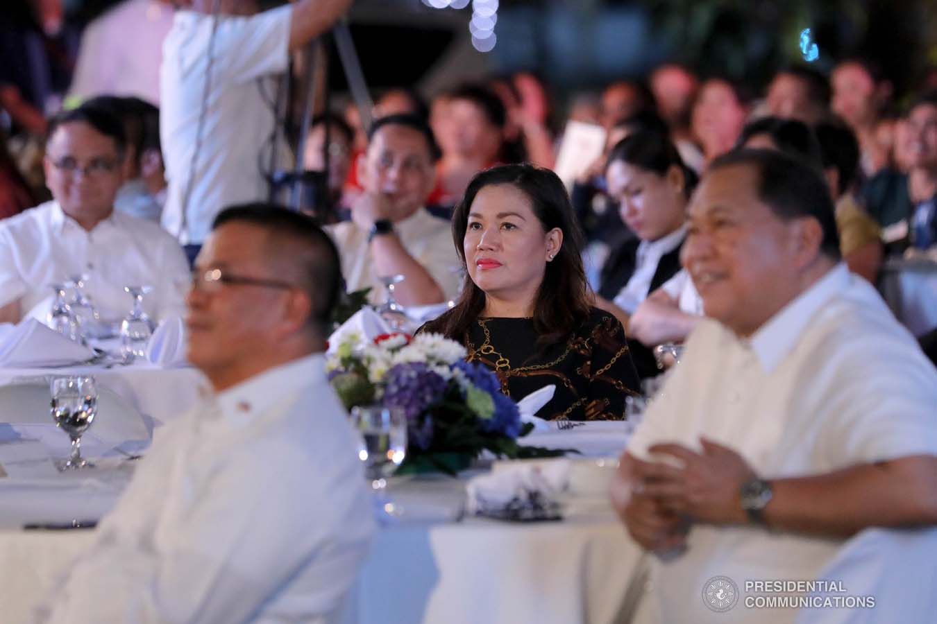 President Rodrigo Roa Duterte's partner Cielito Avanceña listens to the President's speech during the Thanksgiving party for the beneficiaries of the killed-in-action (KIA) soldiers and killed-in-police operation (KIPO) personnel under the Comprehensive Social Benefits Program at the Malacañan Palace on December 10, 2019. ALFRED FRIAS/PRESIDENTIAL PHOTO