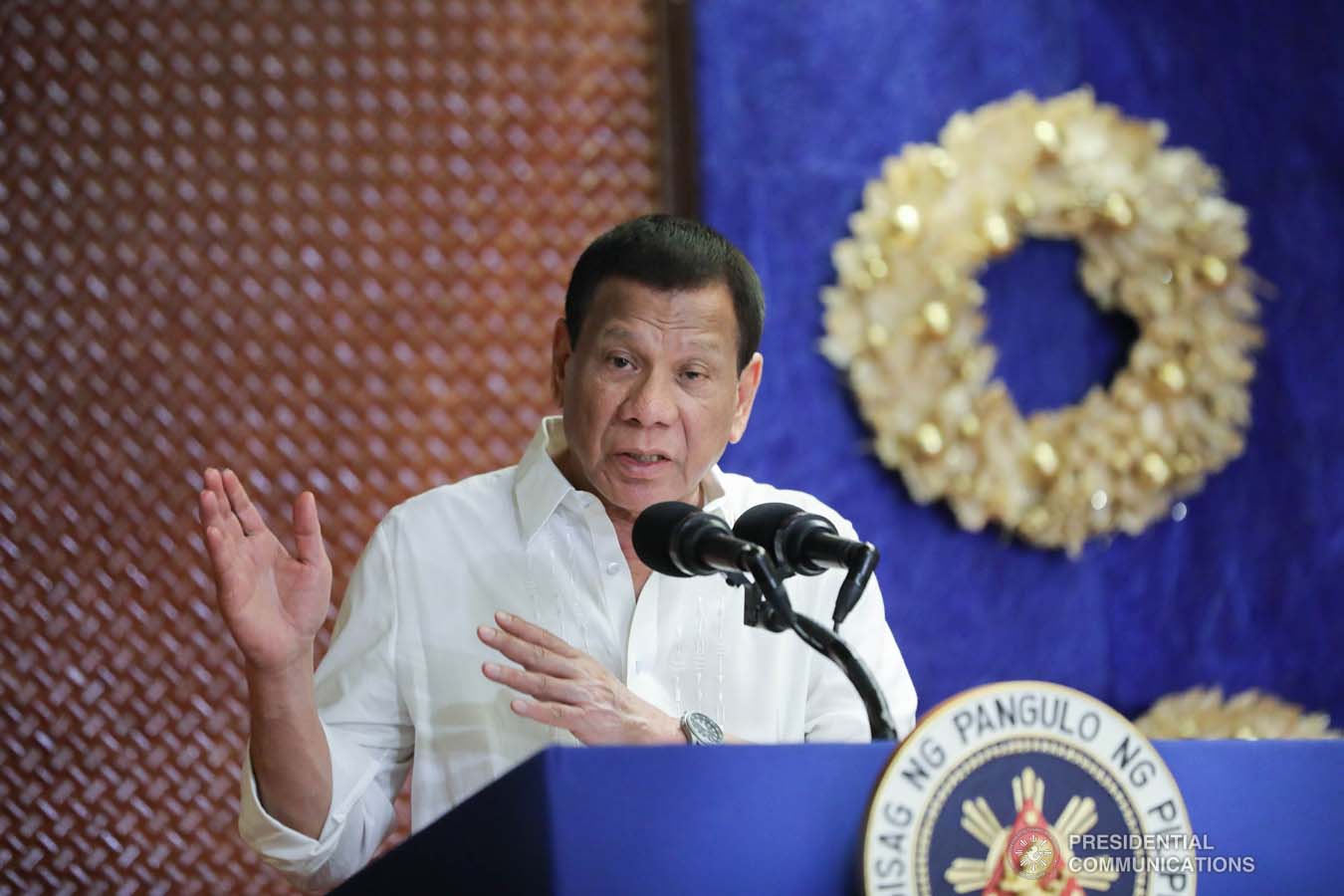 President Rodrigo Roa Duterte delivers his speech during the Thanksgiving gathering he hosted for the Armed Forces of the Philippines Council of the Sergeants Major at the Malacañan Palace on December 10, 2019. ALFRED FRIAS/PRESIDENTIAL PHOTO