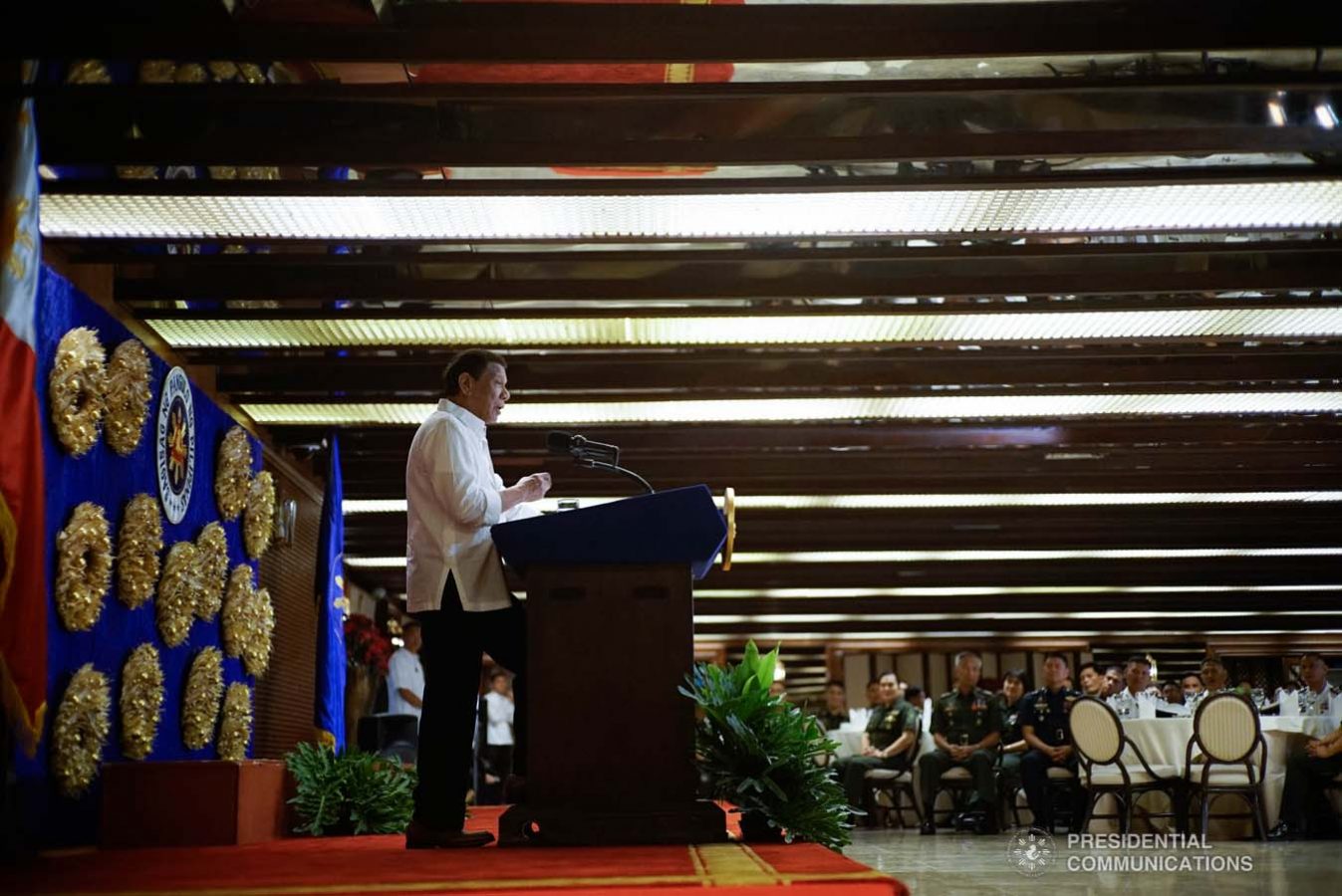 President Rodrigo Roa Duterte delivers his speech during the Thanksgiving gathering he hosted for the Armed Forces of the Philippines Council of the Sergeants Major at the Malacañan Palace on December 10, 2019. KING RODRIGUEZ/PRESIDENTIAL PHOTO