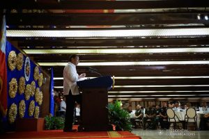 President Rodrigo Roa Duterte delivers his speech during the Thanksgiving gathering he hosted for the Armed Forces of the Philippines Council of the Sergeants Major at the Malacañan Palace on December 10, 2019. KING RODRIGUEZ/PRESIDENTIAL PHOTO