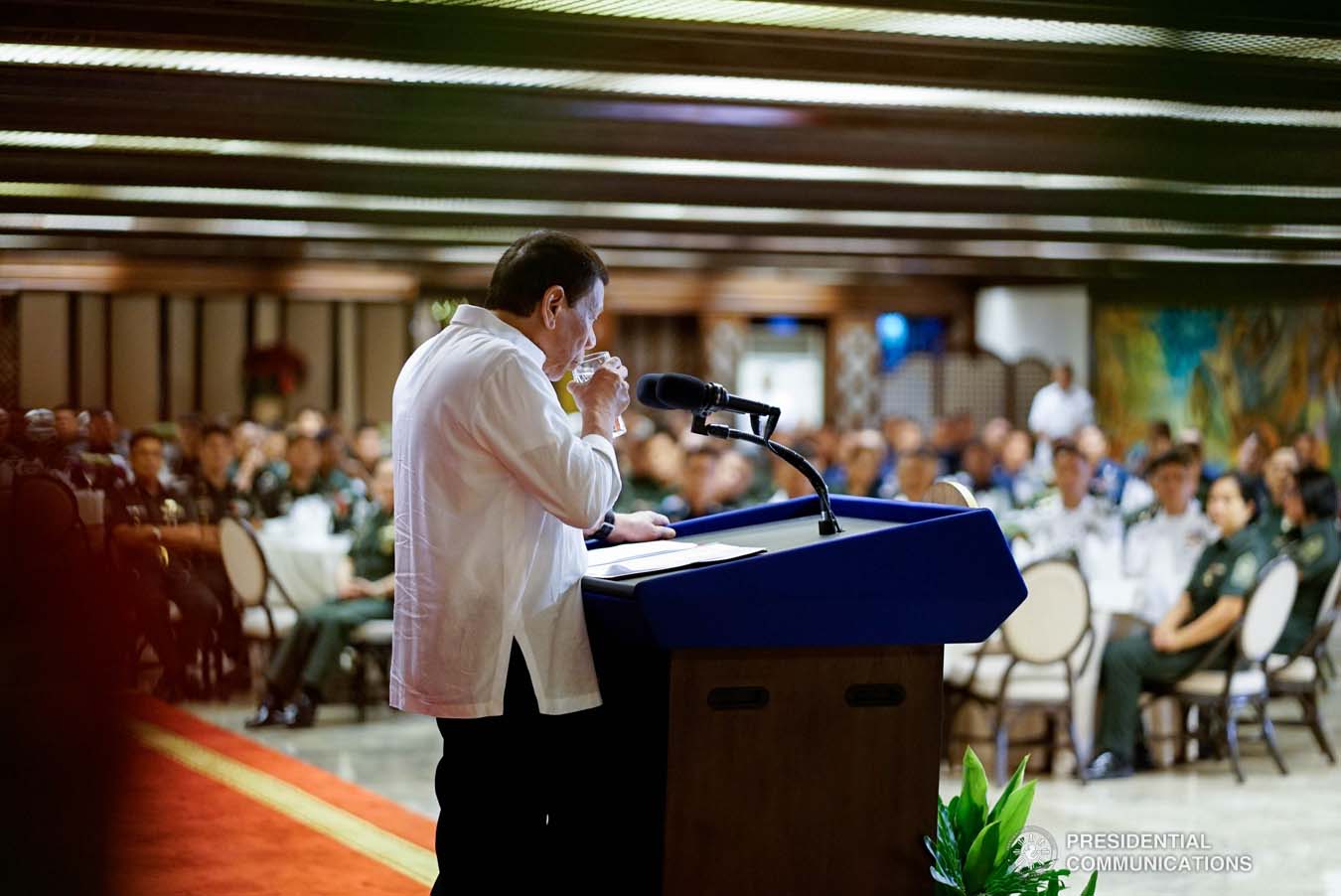 President Rodrigo Roa Duterte delivers his speech during the Thanksgiving gathering he hosted for the Armed Forces of the Philippines Council of the Sergeants Major at the Malacañan Palace on December 10, 2019. KING RODRIGUEZ/PRESIDENTIAL PHOTO