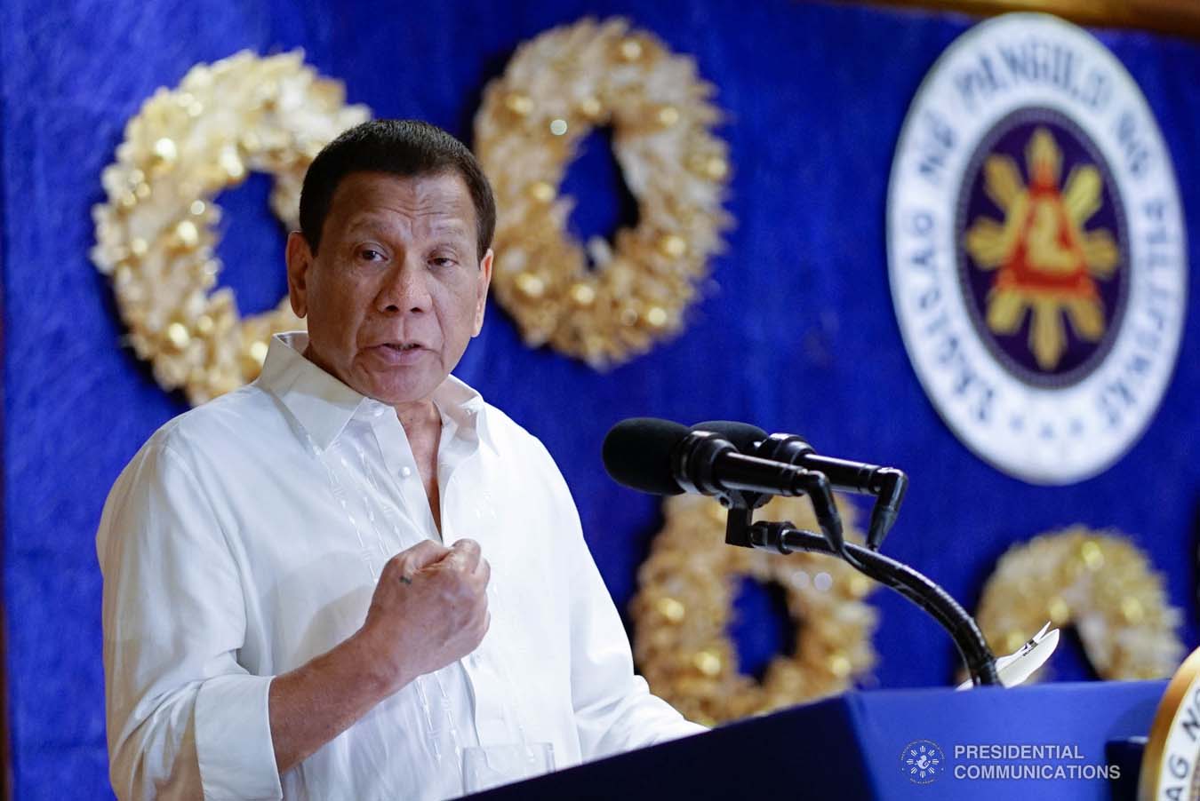 President Rodrigo Roa Duterte delivers his speech during the Thanksgiving gathering he hosted for the Armed Forces of the Philippines Council of the Sergeants Major at the Malacañan Palace on December 10, 2019. KING RODRIGUEZ/PRESIDENTIAL PHOTO