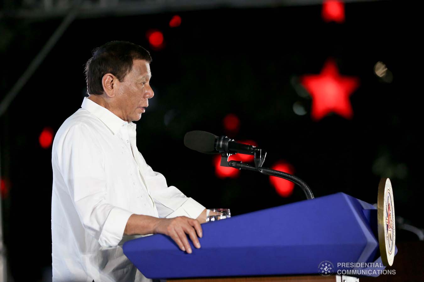 President Rodrigo Roa Duterte delivers his speech during the Thanksgiving party for the beneficiaries of the killed-in-action (KIA) soldiers and killed-in-police operation (KIPO) personnel under the Comprehensive Social Benefits Program at the Malacañan Palace on December 10, 2019. RICHARD MADELO/PRESIDENTIAL PHOTO
