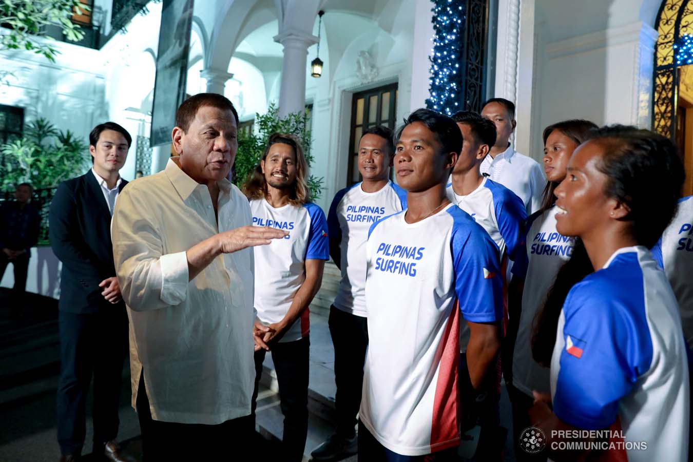 President Rodrigo Roa Duterte chats with members of the Philippine Surfing Team during a meeting at the Malacañan Palace on December 10, 2019. SIMEON CELI JR./PRESIDENTIAL PHOTO