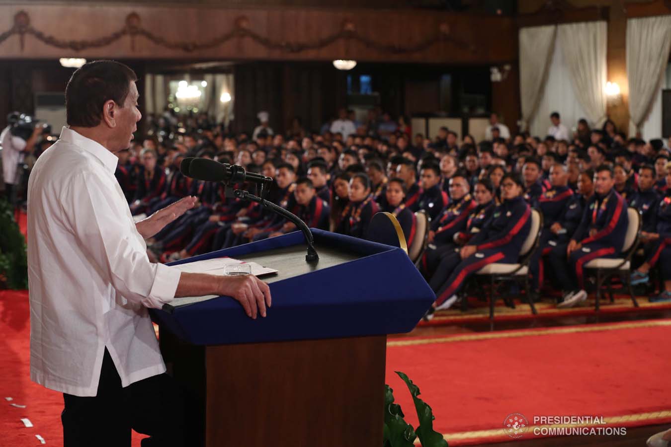 President Rodrigo Roa Duterte delivers a speech during the recognition of the 2019 Southeast Asian Games medalists at the Malacañan Palace on December 18, 2019. SIMEON CELI JR./PRESIDENTIAL PHOTO