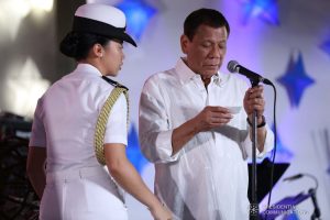 President Rodrigo Roa Duterte announces one of the winners of the raffle during the Office of the President Christmas Party at the Malacañan Palace on December 18, 2019. SIMEON CELI JR./PRESIDENTIAL PHOTO