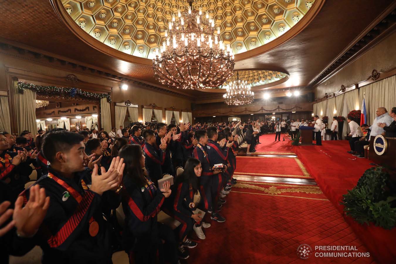 President Rodrigo Roa Duterte delivers a speech during the recognition of the 2019 Southeast Asian Games medalists at the Malacañan Palace on December 18, 2019. KARL NORMAN ALONZO/PRESIDENTIAL PHOTO