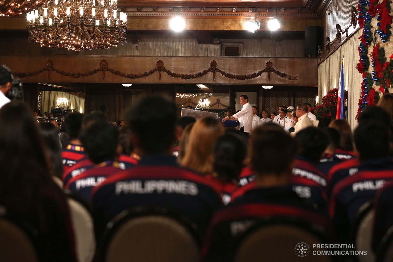 President Rodrigo Roa Duterte delivers a speech during the recognition of the 2019 Southeast Asian Games medalists at the Malacañan Palace on December 18, 2019. KARL NORMAN ALONZO/PRESIDENTIAL PHOTO