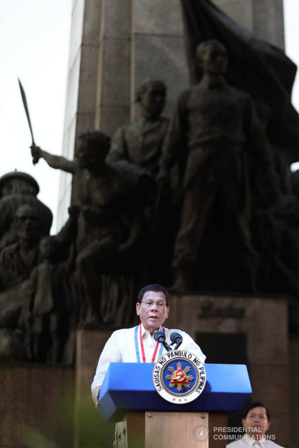 President Rodrigo Roa Duterte delivers his speech during the commemoration of the 156th birth anniversary of Andres Bonifacio at the Bonifacio Monument in Caloocan City on November 30, 2019. ACE MORANDANTE/PRESIDENTIAL PHOTO